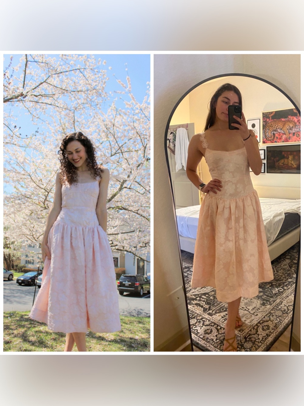 For Love & Lemons Florence Drop Waist Midi Dress Floral Pink XS